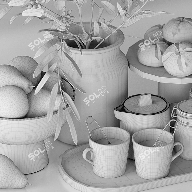 Charming Kitchen Decor Set: Pears and Tea 3D model image 7