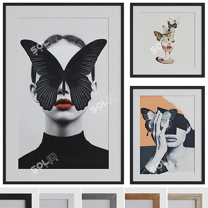 Modern Butterfly Collage Picture Frame Set 3D model image 1