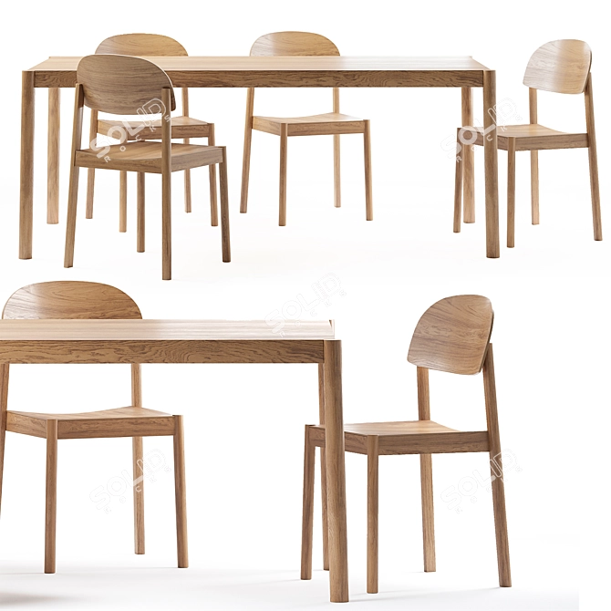 Title: Oak Table Set with Chairs 3D model image 1