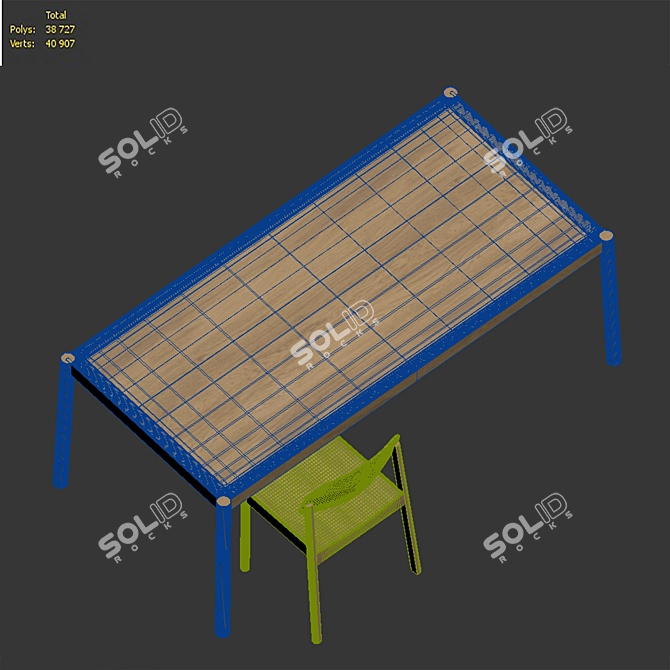 Title: Oak Table Set with Chairs 3D model image 2