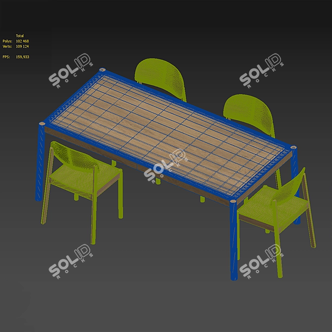 Title: Oak Table Set with Chairs 3D model image 3