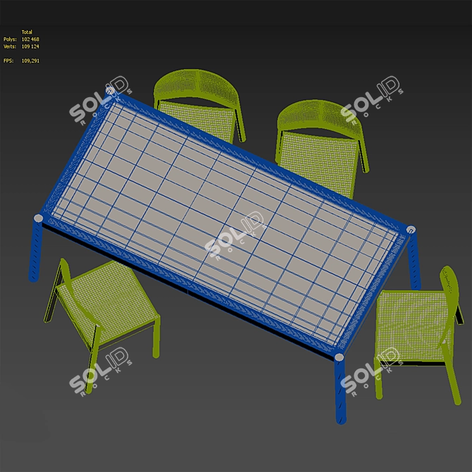 Title: Oak Table Set with Chairs 3D model image 4