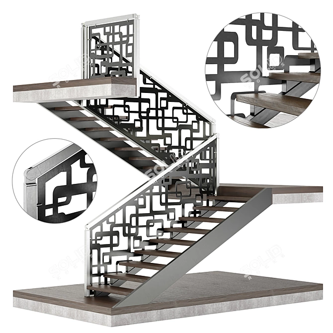 Elegant Laser Cut Metal Staircase 3D model image 1