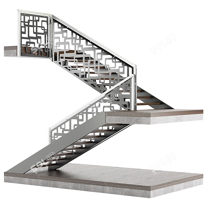 Elegant Laser Cut Metal Staircase 3D model image 3