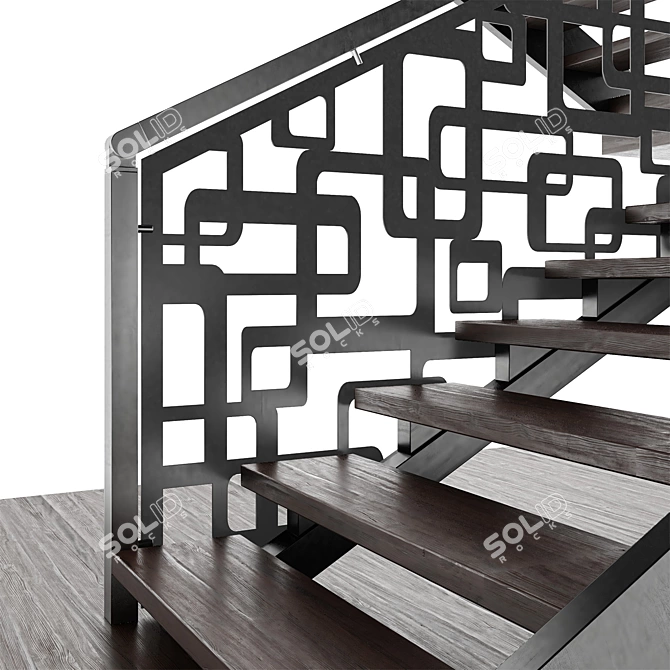 Elegant Laser Cut Metal Staircase 3D model image 4