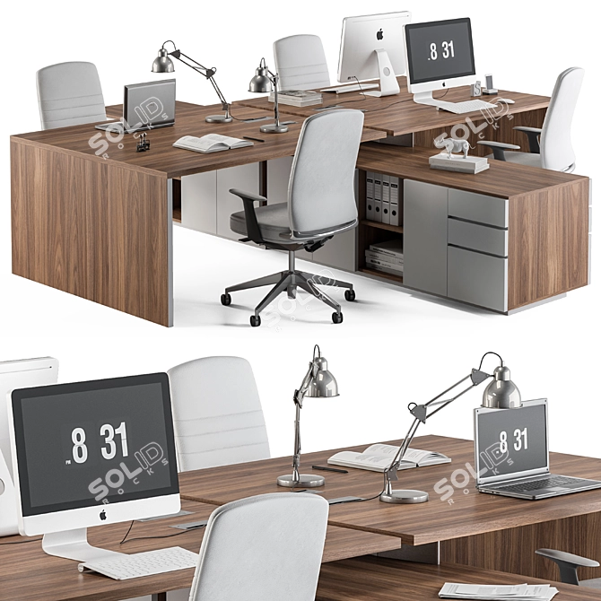 Modern Wood and White Office Set 3D model image 1