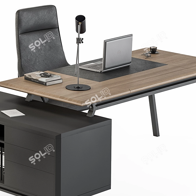 Modern Wood and Black Office Set 3D model image 3