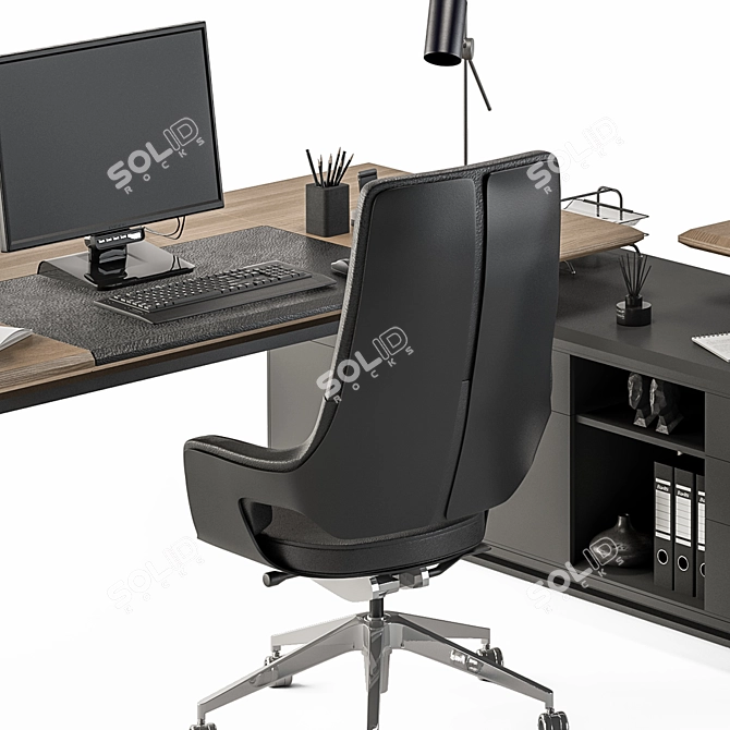 Modern Wood and Black Office Set 3D model image 4