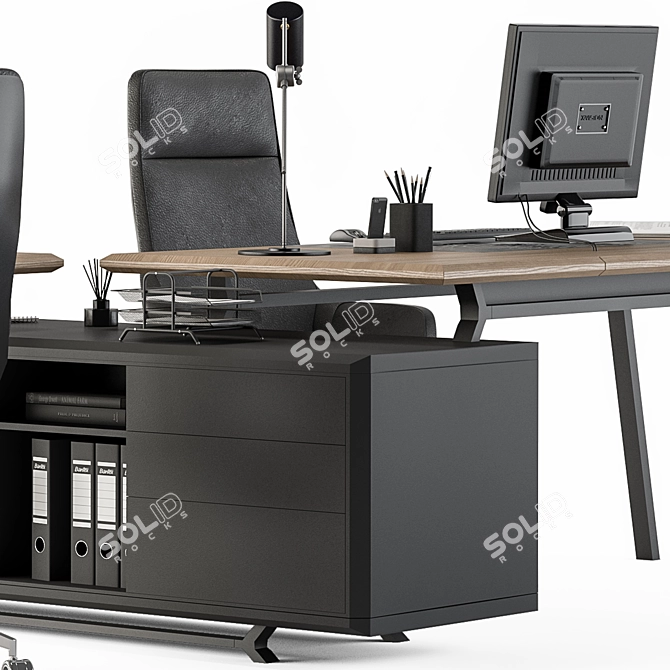 Modern Wood and Black Office Set 3D model image 5