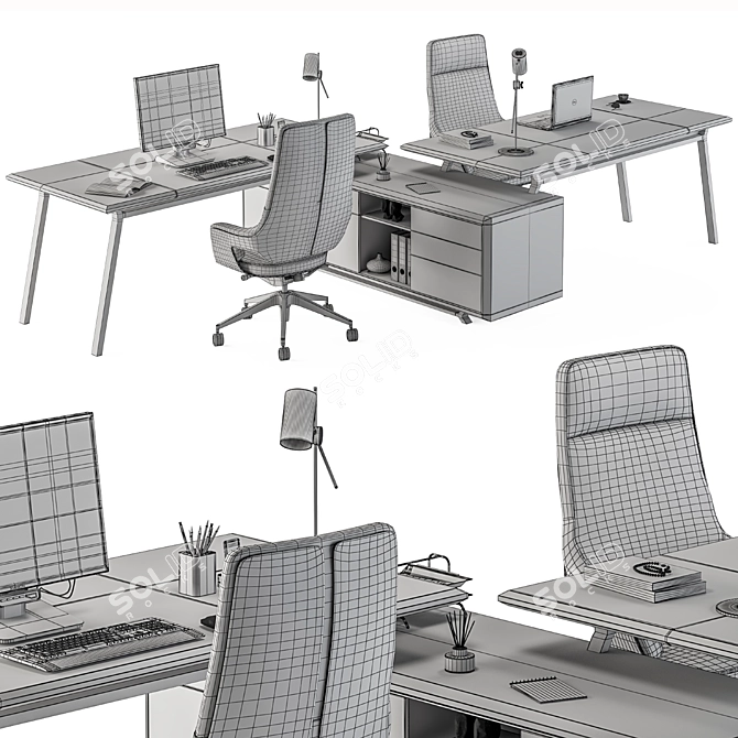 Modern Wood and Black Office Set 3D model image 6