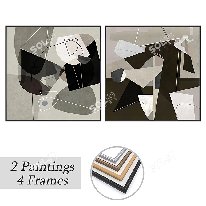 Unique Set of 2 Paintings with 4 Frame Options 3D model image 1