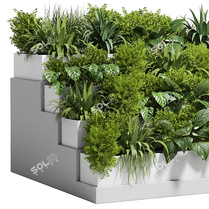 Stairway Greenery: Concrete Vase with Fern, Bush & Grass 3D model image 3