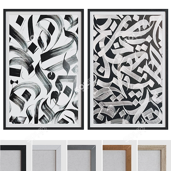 Modern Frame Set with Abstract Calligraphy Art  3D model image 1