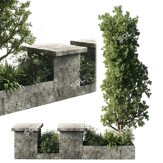 Eco Oasis: Urban Furniture with Green Benches & Plants 3D model image 1