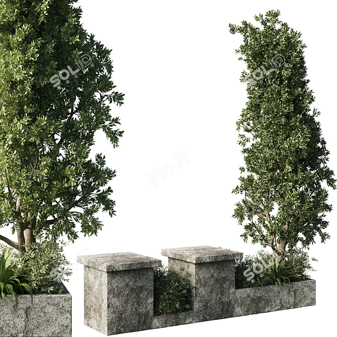 Eco Oasis: Urban Furniture with Green Benches & Plants 3D model image 2