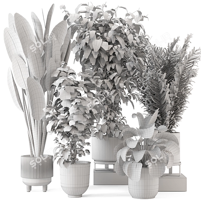 Rustic Concrete Pot Indoor Plants 3D model image 7