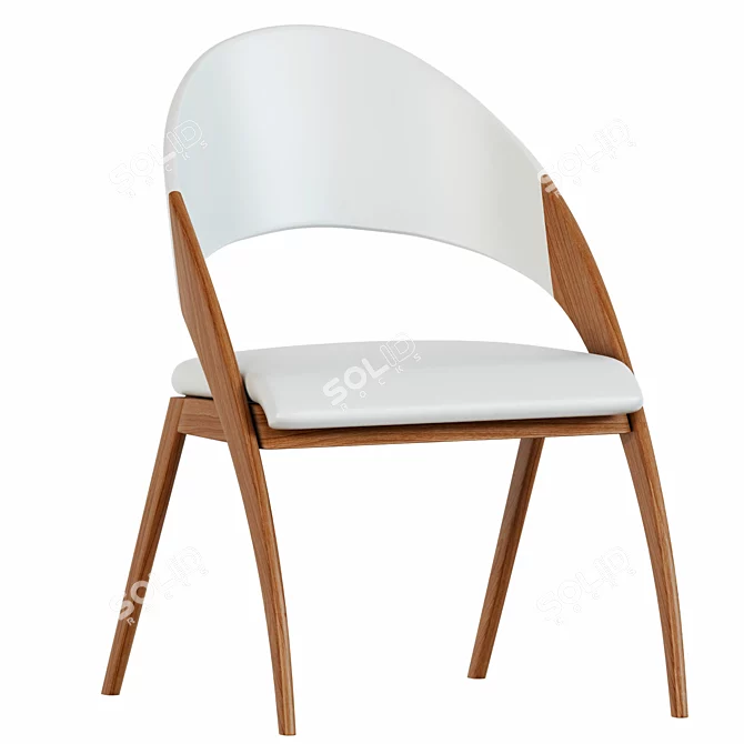 Elegant Walnut Wood & Cream Leatherette Dining Chair 3D model image 1