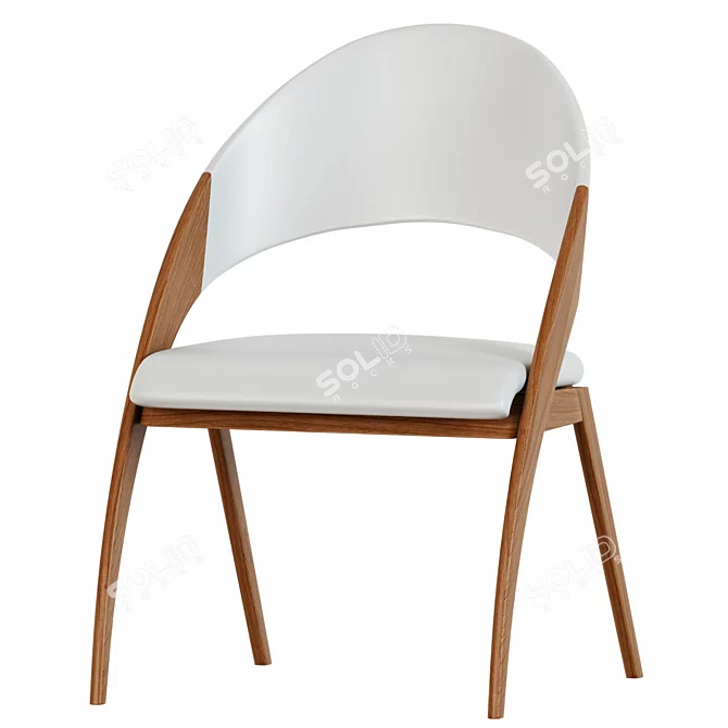 Elegant Walnut Wood & Cream Leatherette Dining Chair 3D model image 2