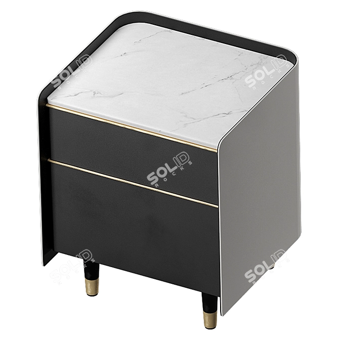 Sleek White & Black Bedside Table 3D model image 2