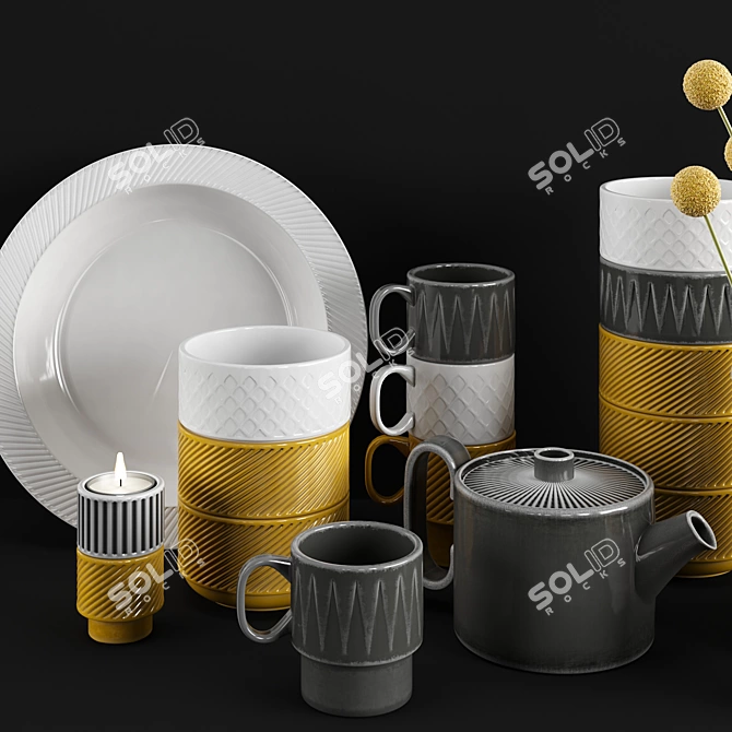 Elegant Floral Tableware Set 3D model image 3