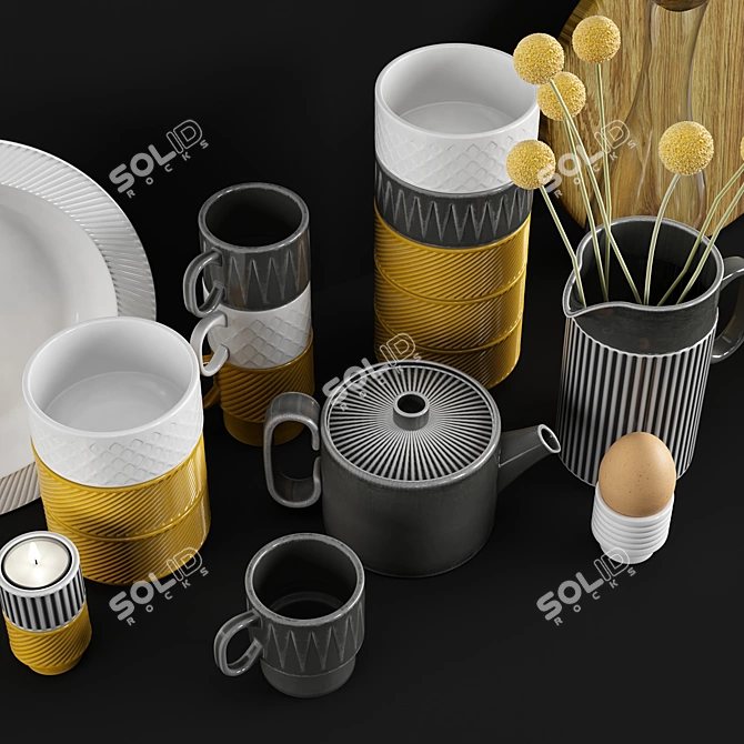 Elegant Floral Tableware Set 3D model image 5