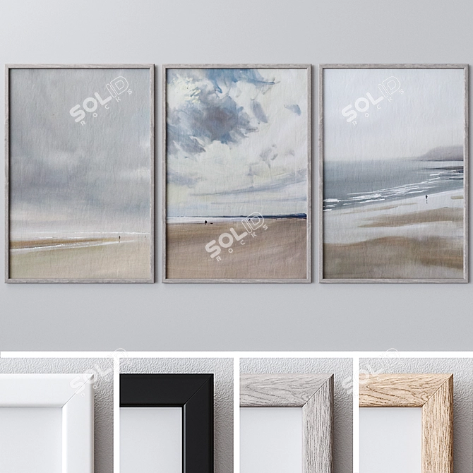 Elegant Large Wall Paintings Set 3D model image 1