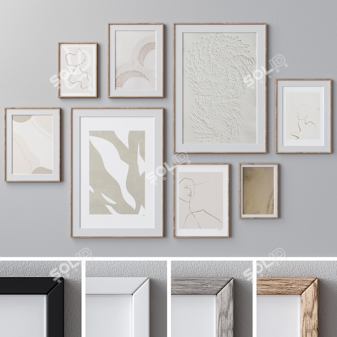 Set of Wall Paintings with Various Frame Colors 3D model image 1