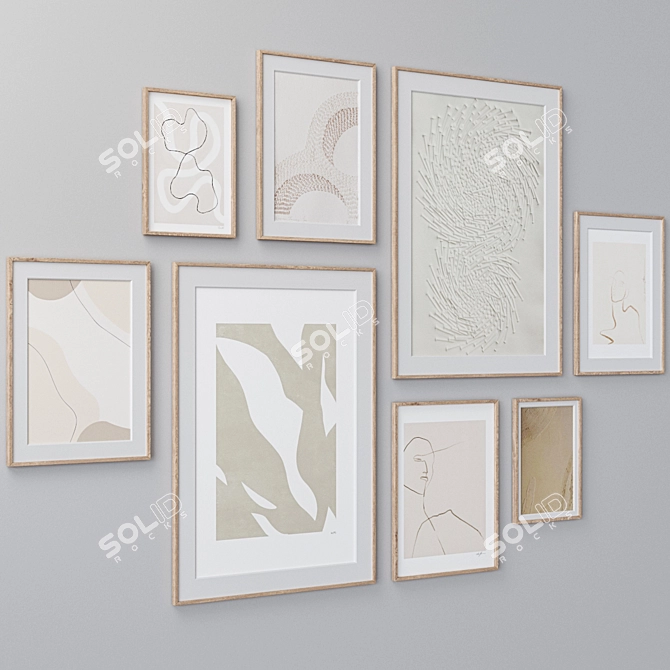 Set of Wall Paintings with Various Frame Colors 3D model image 3