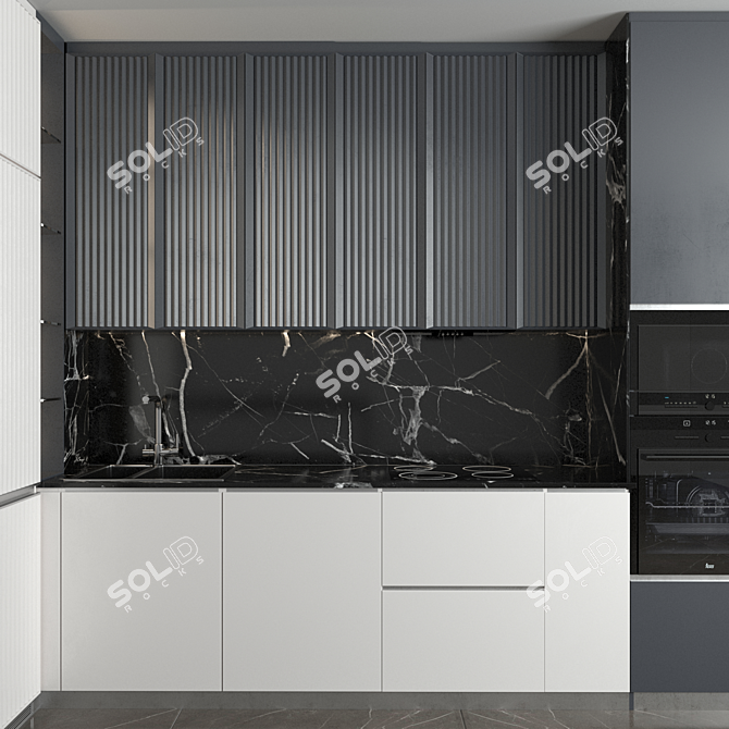 Corner Kitchen with Bar Counter and Built-in Appliances 3D model image 4