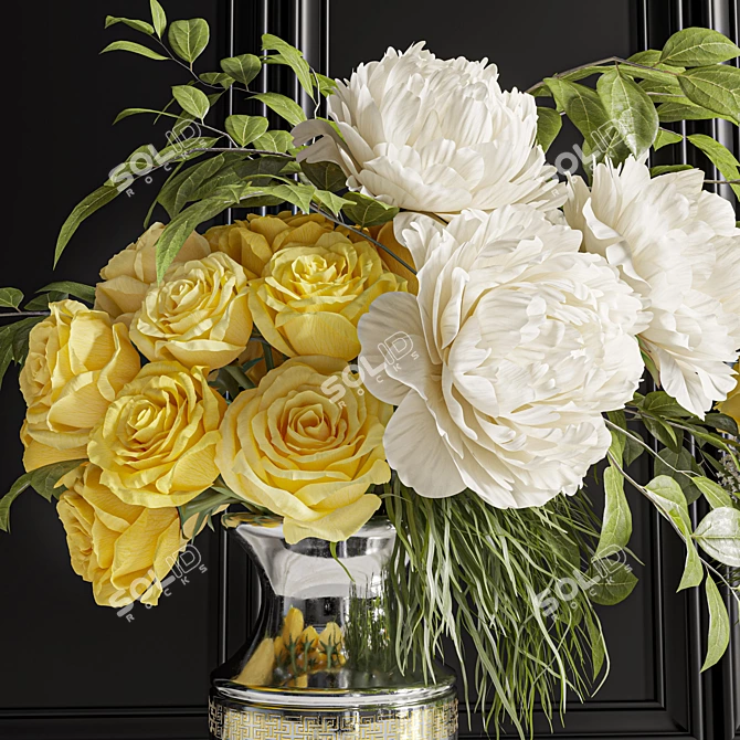 Yellow Rose & White Peony Floral Set 3D model image 2