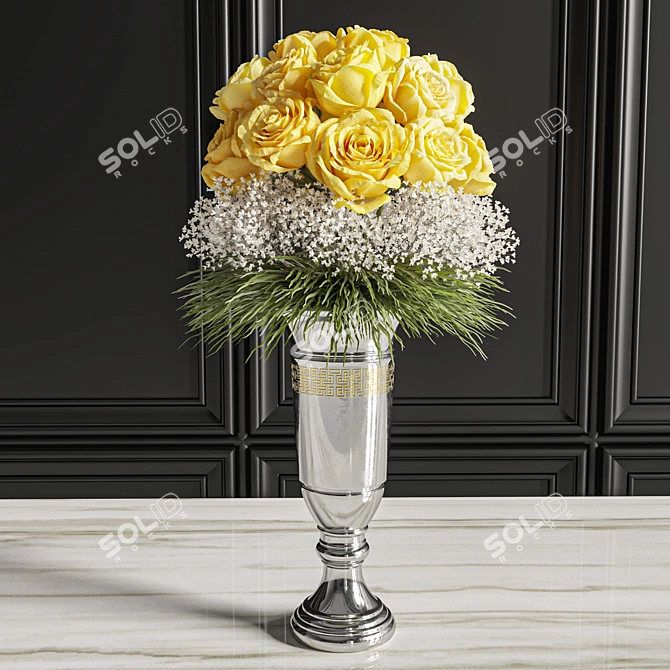 Yellow Rose & White Peony Floral Set 3D model image 5