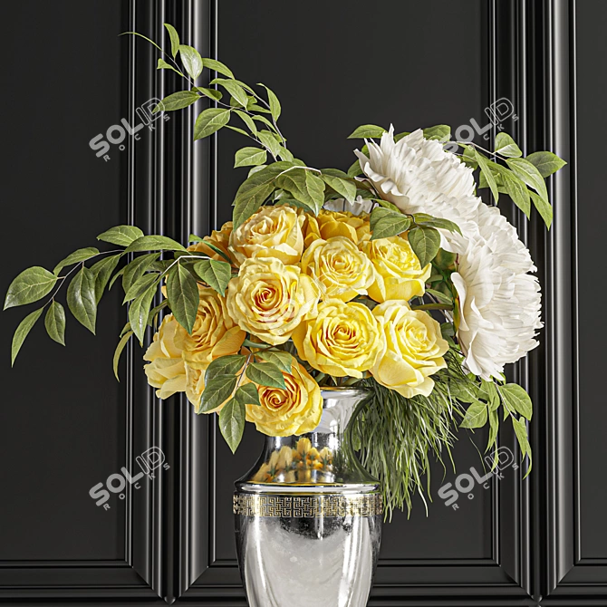 Yellow Rose & White Peony Floral Set 3D model image 6