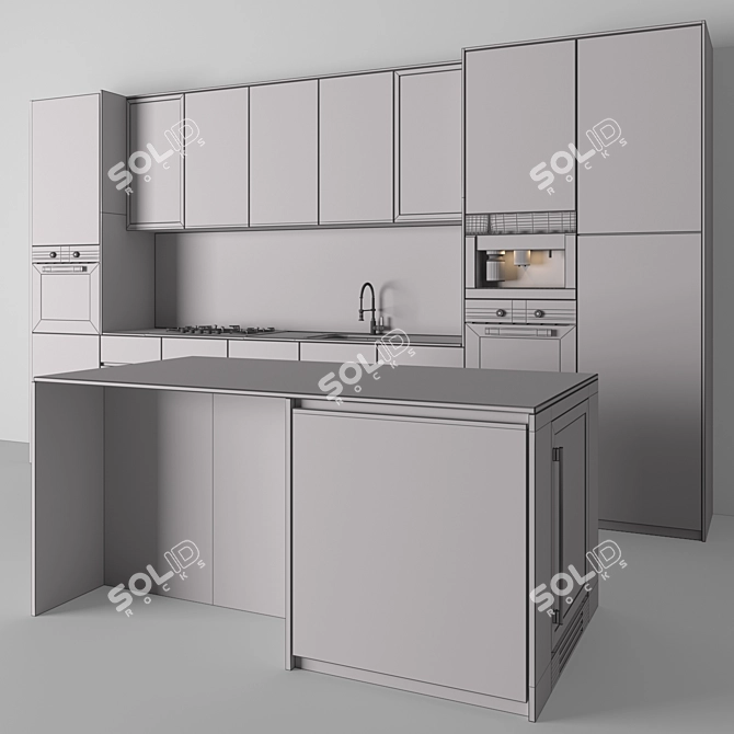 Modern Black & Wood Kitchen Set 3D model image 4