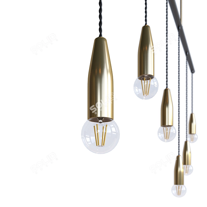 Sleek Metal Pendant with Six Lamps 3D model image 3