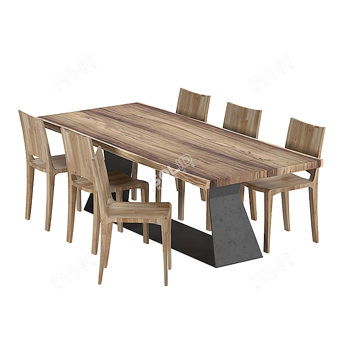 Italian Wood Dining Set- Riva 1920 BEDROCK PLANK & PIANO DESIGN 3D model image 1