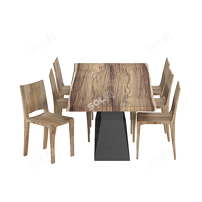 Italian Wood Dining Set- Riva 1920 BEDROCK PLANK & PIANO DESIGN 3D model image 2