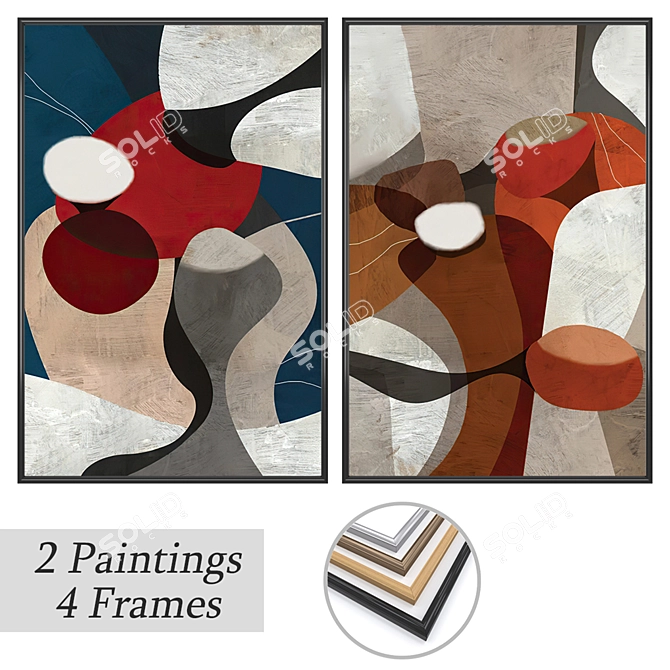 Elegant Paintings Set with Multiple Frame Options 3D model image 1
