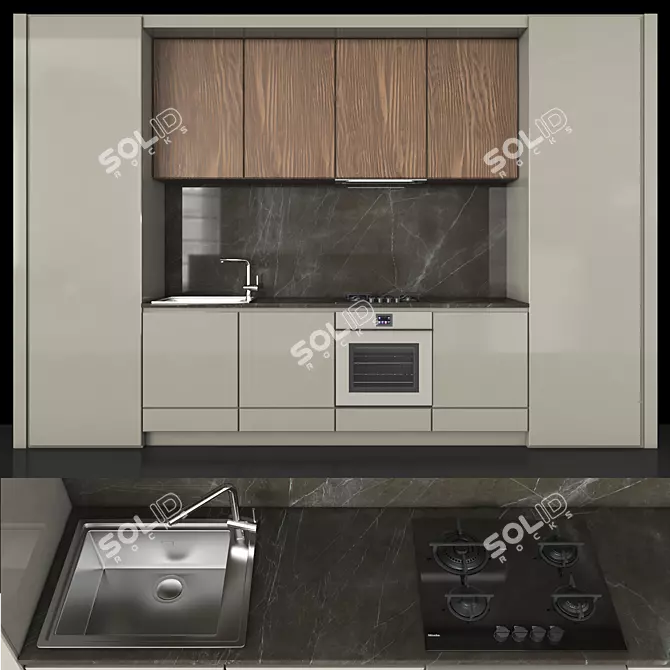 Complete Kitchen Set - Gas Hob, Sink & Cooker Hood 3D model image 2