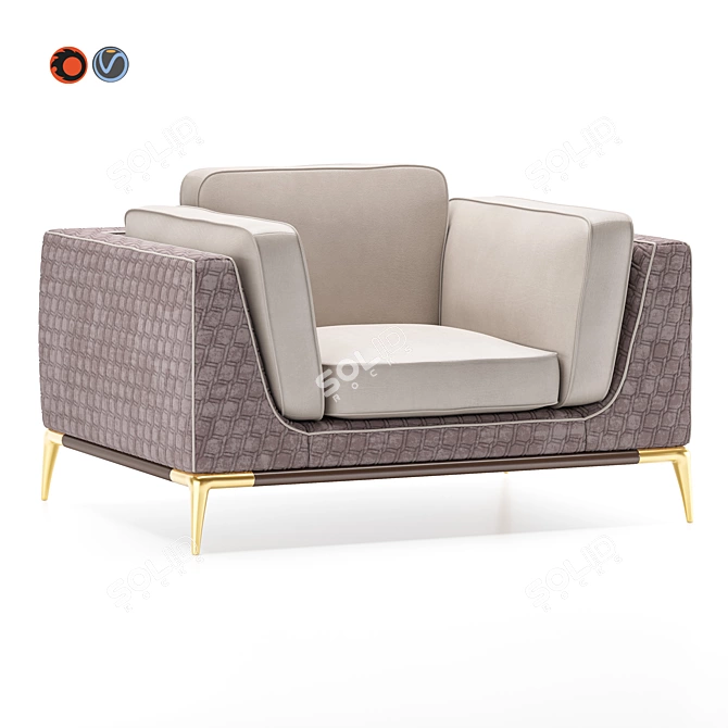 Luxury TL-3028 Armchair with Genuine Leather 3D model image 1