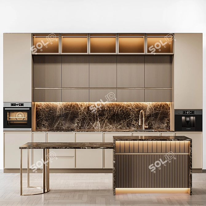 Versatile Modern Kitchen: Customizable Size & Color 3D model image 1