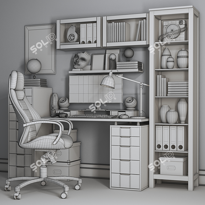 Ergo-Workspace Elite: Chair, Gamepad, Monitor, Desk, Drawers 3D model image 4