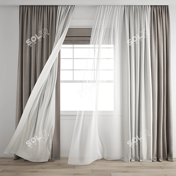 Wind Blowing Curtain 3D Model 3D model image 1