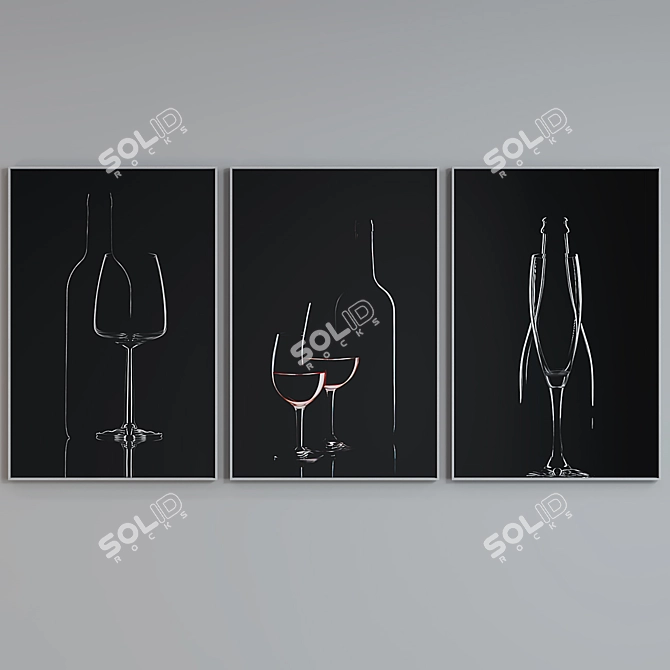 Wine-themed Frame Set: Modern Style, Set of 3 3D model image 2