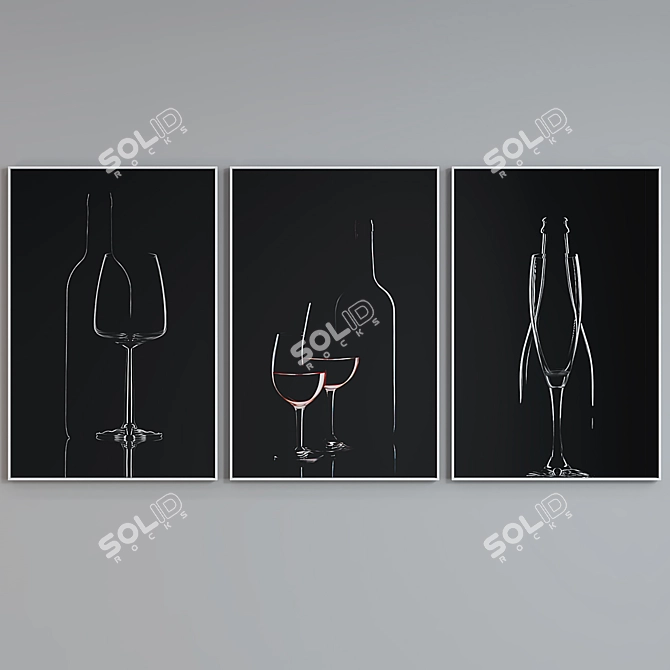 Wine-themed Frame Set: Modern Style, Set of 3 3D model image 3