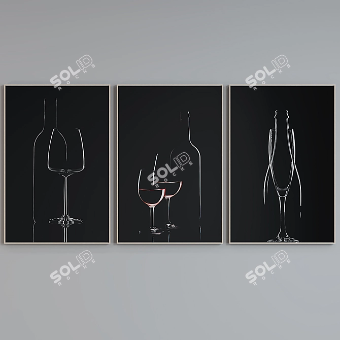 Wine-themed Frame Set: Modern Style, Set of 3 3D model image 4