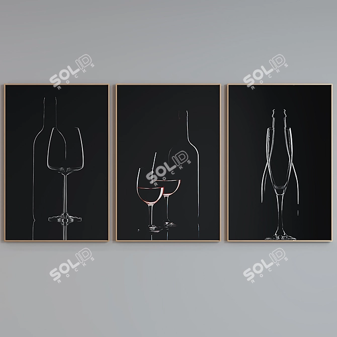 Wine-themed Frame Set: Modern Style, Set of 3 3D model image 5