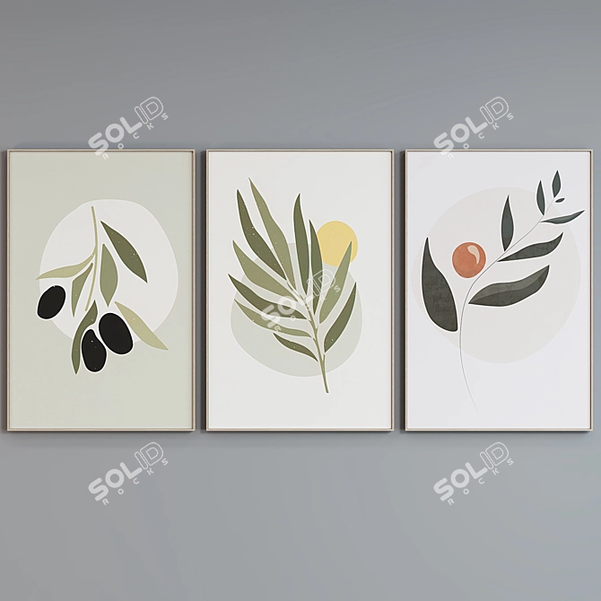 Modern Olive Branch Picture Frame Set 3D model image 2