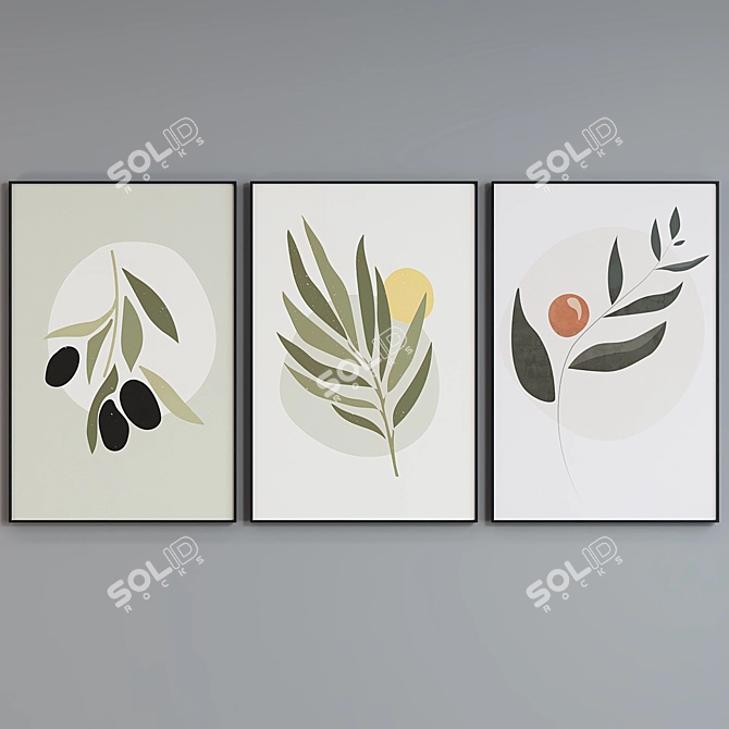 Modern Olive Branch Picture Frame Set 3D model image 3