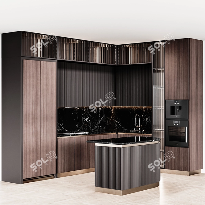 Adjustable Modern Kitchen Design 3D model image 1