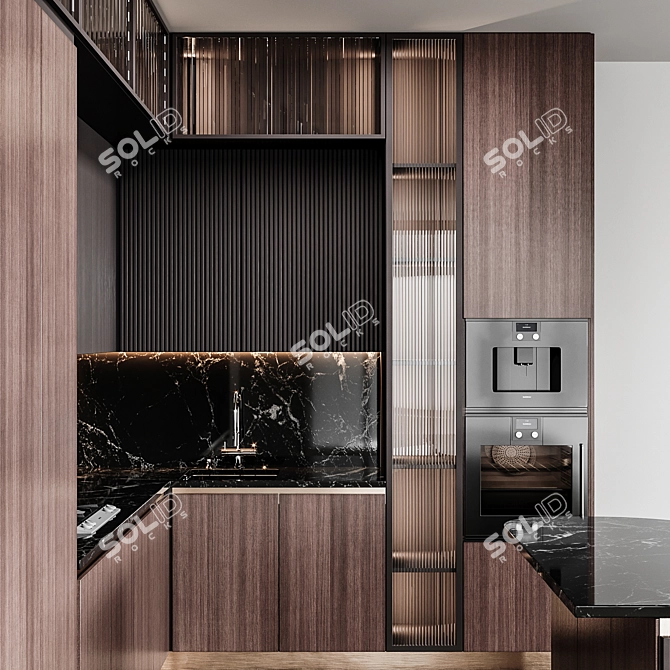 Adjustable Modern Kitchen Design 3D model image 4